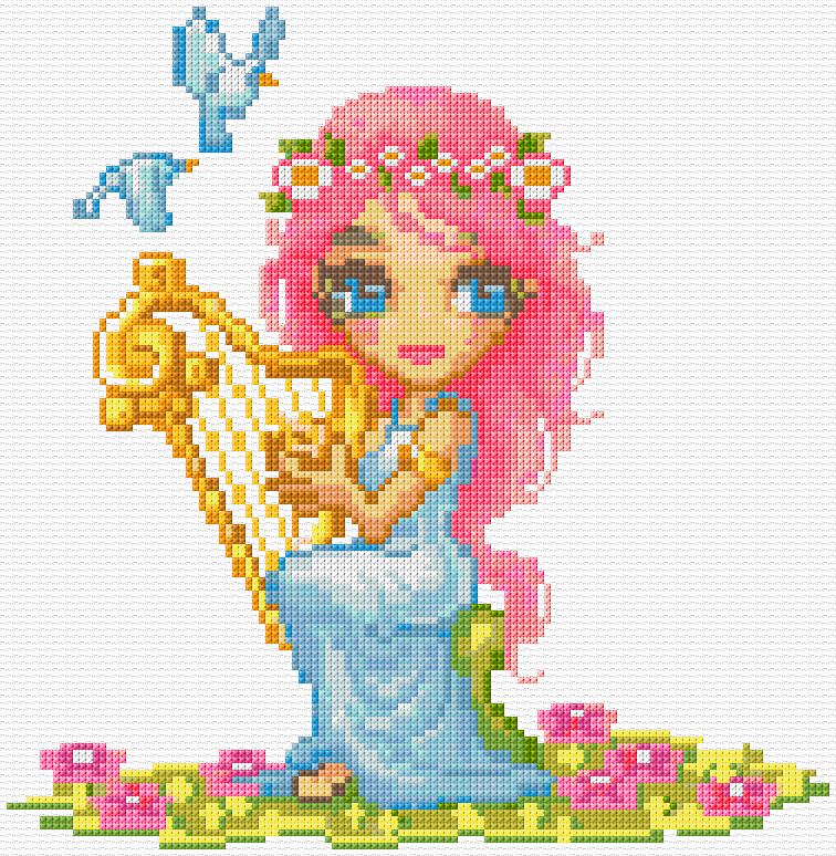 Girl Playing Harp