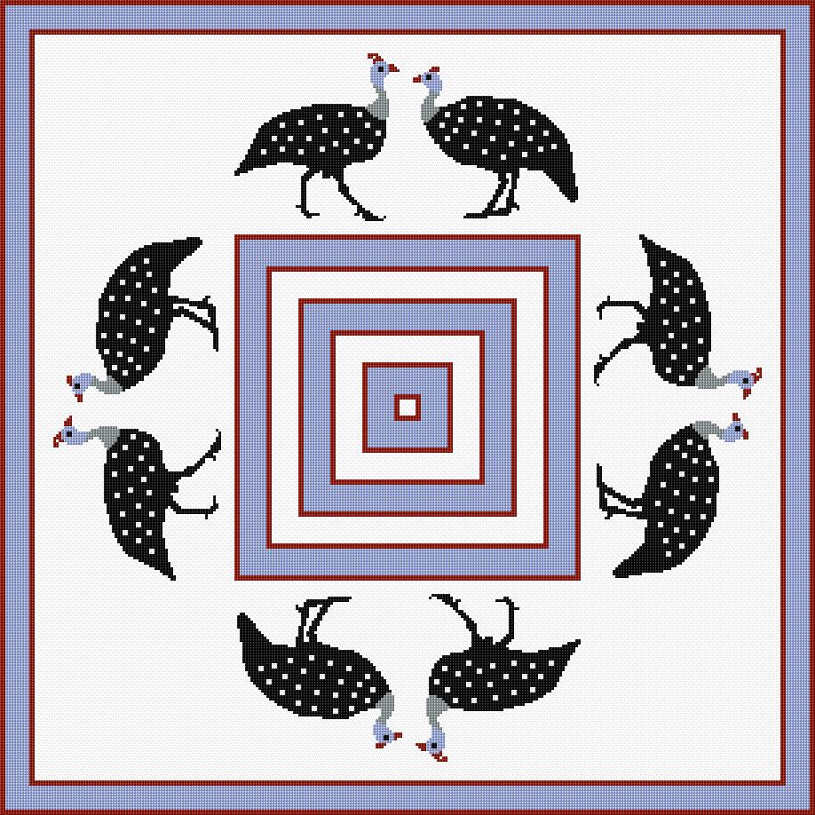 Guinea Fowls for Tablecloth